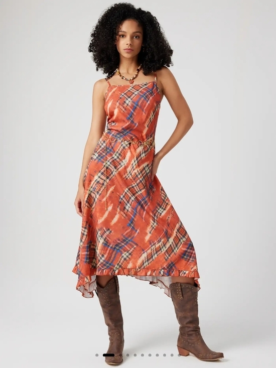 Cider Dresses & Skirts - Cider Orange Plaid Midi-Dress